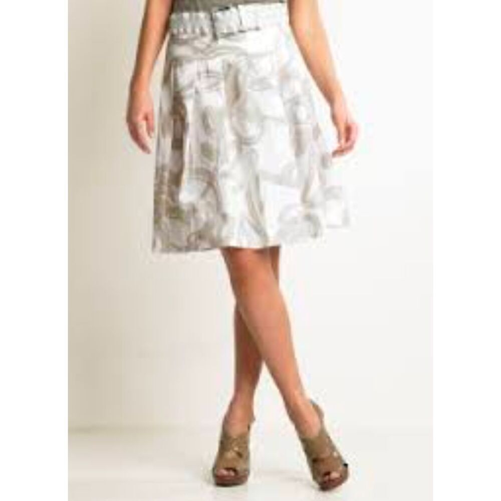 Banana Republic 100% Cotton Cream & Beige Print Pleated A Line Skirt, 12